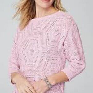J JILL Open Knit Windsor Sweater, NWT, Pale Pink/Lilac, Size M